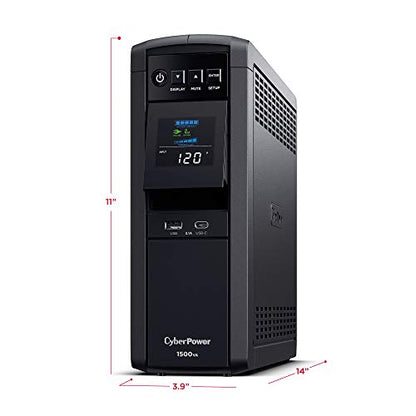 CyberPower CP1500PFCLCD PFC Sinewave UPS System, 1500VA/1000W, 12 Outlets, AVR, Mini Tower Black