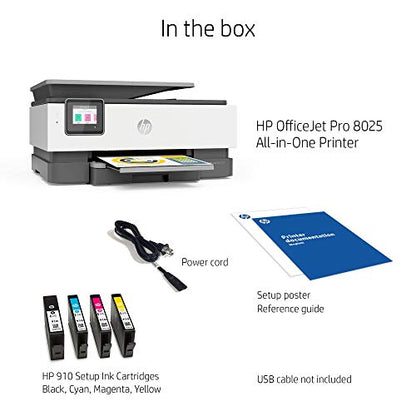 HP OfficeJet Pro 8025 All-in-One Wireless Printer, Smart Home Office Productivity, HP Instant Ink, Works with Alexa (1KR57A)