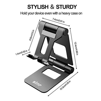 Large Cell Phone Stand Adjustable, Simr Desktop Tablet Holder Cradle Fully Foldable Phone Dock Compatible with iPhone XR XS 12 11 8 7 6 6S Plus iPad Pro Kindle fire HD (4-13") (Black)