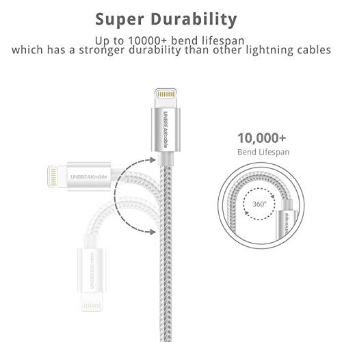 UNBREAKcable Lightning iPhone Charger Cable - [Apple MFi Certified] Nylon Braided Apple Charger Lead USB Fast Charging Cable for iPhone Xs Max X XR 8 7 6s 6 Plus SE 5 5s 5c, iPad, iPod - 2Pack (2m+2m)