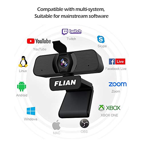 Flian Webcam with Microphone, 2K Webcam Viewing Angle 115 Degrees, PC Laptop Desktop USB Streaming Webcams, Built-in Dual Noise Reduction Mics, Computer Camera for Video Calling, Conferencing, Gaming