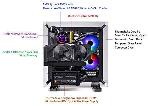 Thermaltake LCGS P-101 AIO Liquid Cooled CPU Gaming PC (AMD RYZEN 5 3600X 3.8Ghz, TOUGHRAM DDR4 3200Mhz RGB 16GB, RTX 2060 Super 8GB, Gen4 M.2 1TB, WiFi, Win 10 Pro) P1BK-X570-AP1-LCS