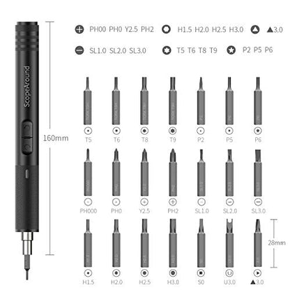 ScopeAround Portable Electric Screwdriver - Cordless Power Screwdriver Rechargeable, Lithium Precision Screwdriver, USB Charging with 21 Precision Bits and 3 LED Light, Repair Tools