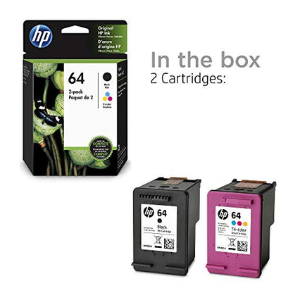 HP 64 | 2 Ink Cartridges | Black, Tri-color | N9J90AN, N9J89AN