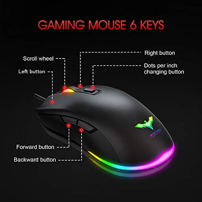 Havit Wired Gaming Keyboard Mouse Combo LED Rainbow Backlit Gaming Keyboard RGB Gaming Mouse Ergonomic Wrist Rest 104 Keys Keyboard Mouse 4800 DPI for Windows & Mac PC Gamers (Black)