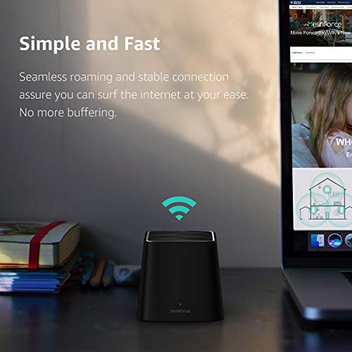 Meshforce M3 Suite Whole Home WiFi System (1 WiFi Point + 2 WiFi Dots) - Dual Band Mesh WiFi Router Replacement with Flexible Wall Plug Extender - Covers Up to 5+ Rooms (Midnight Black)