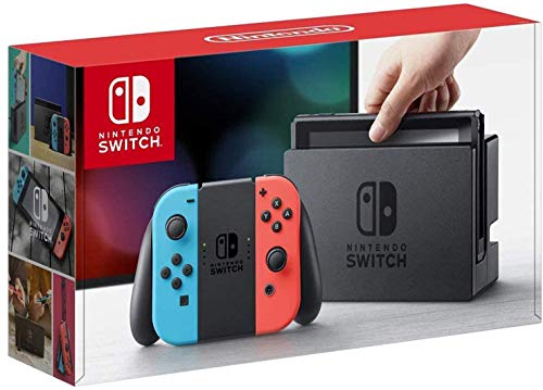 Newest Nintendo Switch with Neon Blue and Neon Red Joy-Con - 6.2" Touchscreen Display, 32GB Internal Storage - Family Christmas Holiday Gaming Bundle w/CUE Accessories