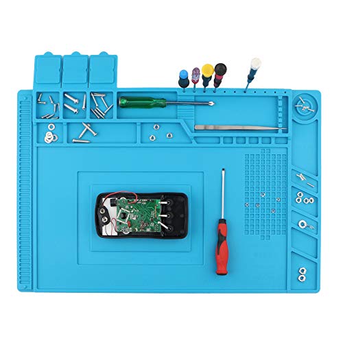 Spurtar Heat Insulation Silicone Repair Mat Anti-Static Station 500℃ Heat-Resistant Magnetic Repair Silicone Work Pad for Soldering Brazing Iron Phone Watch Computer - Blue 17.7 x 11.8 Inch