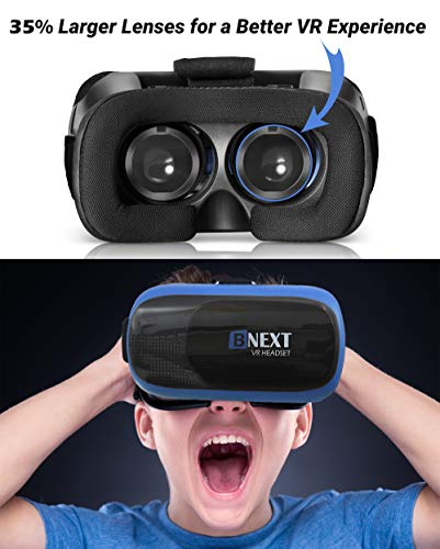 VR Headset Compatible with iPhone & Android Phone - Universal Virtual Reality Goggles - Play Your Best Mobile Games 360 Movies with Soft & Comfortable New 3D VR Glasses | Blue | w/ Eye Protection