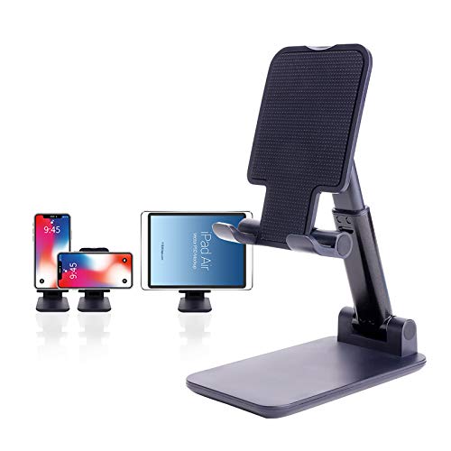 Tihoo Cell Phone Stand for Desk, Portable Tablet Phone Holder Stand with Weighted Base, Angle Height Adjustable Mobile Phone Stand, Phone Stand for All Smart Phone, iPad, Kindle, Switch (Black)