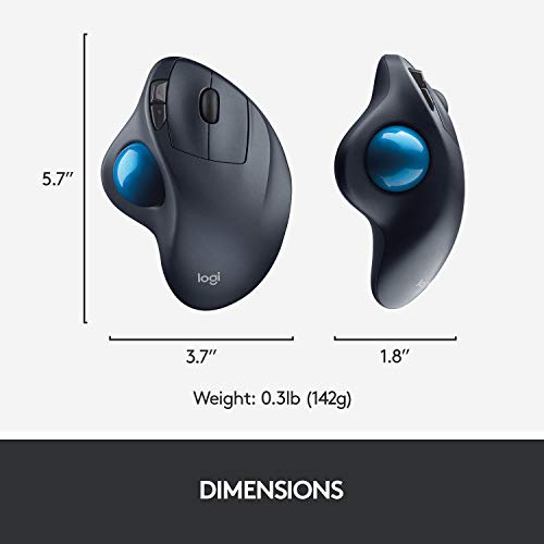 Logitech M570 Wireless Trackball Mouse – Ergonomic Design with Sculpted Right-Hand Shape, Compatible with Apple Mac and Microsoft Windows Computers, USB Unifying Receiver, Dark Gray