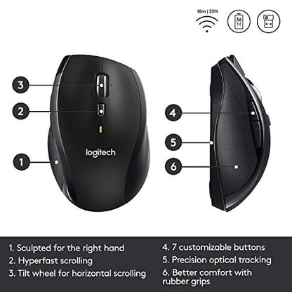 Logitech M705 Wireless Marathon Mouse for PC - Long 3 Year Battery Life, Ergonomic Shape with Hyper-Fast Scrolling and USB Unifying Receiver for Computer and Laptop - Black