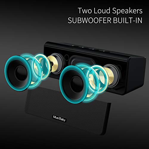 Bluetooth Speaker,MusiBaby M71 Speaker,Outdoor,Portable,Waterproof,Wireless Speaker,Bluetooth 5.0,Dual Pairing,Loud Stereo Booming Bass, 24H Playtime for Home,Party(Black)