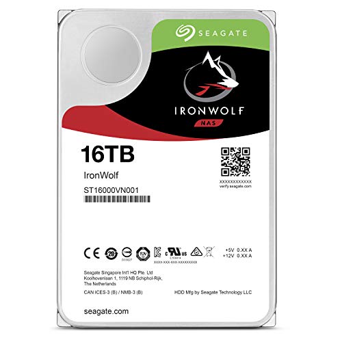 Seagate IronWolf 16TB NAS Internal Hard Drive HDD – CMR 3.5 Inch SATA 6GB/S 7200 RPM 256MB Cache for Raid Network Attached Storage, with Rescue Service (ST16000VN001)
