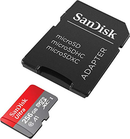 SanDisk 256GB Ultra microSDXC UHS-I Memory Card with Adapter - 100MB/s, C10, U1, Full HD, A1, Micro SD Card - SDSQUAR-256G-GN6MA