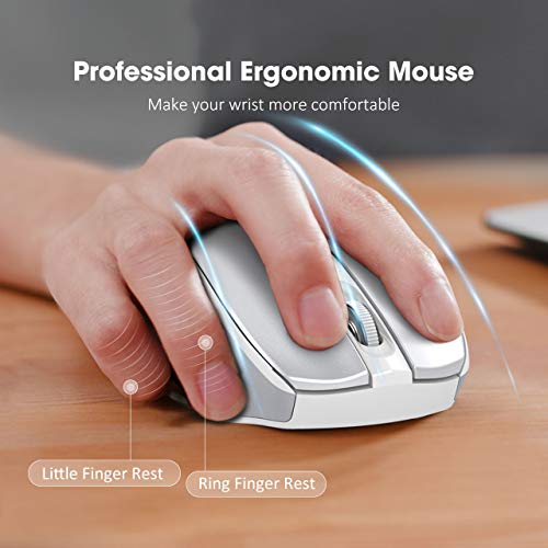 VicTsing Wireless Mouse, 2.4G 2400DPI Ergonomics Cordless Mouse with USB Receiver, Finger Rest, 5 Adjustable DPI Levels, Mobile USB Mice for Chromebook Notebook MacBook Laptop Computer PC, Silver