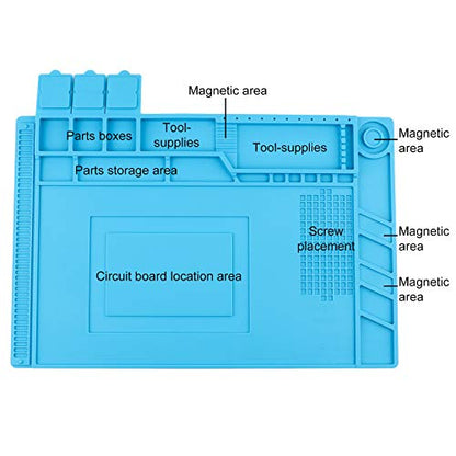 Spurtar Heat Insulation Silicone Repair Mat Anti-Static Station 500℃ Heat-Resistant Magnetic Repair Silicone Work Pad for Soldering Brazing Iron Phone Watch Computer - Blue 17.7 x 11.8 Inch