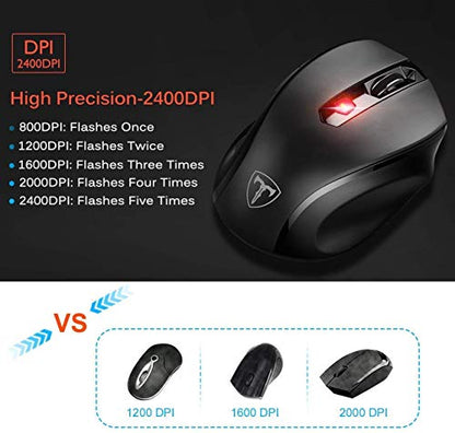 VicTsing MM057 2.4G Wireless Portable Mobile Mouse Optical Mice with USB Receiver, 5 Adjustable DPI Levels, 6 Buttons for Notebook, PC, Laptop, Computer, Macbook - Black