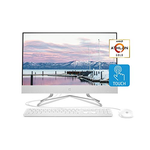 HP 24-inch All-in-One Touchscreen Desktop Computer, AMD Athlon Gold 3150U Processor, 8 GB RAM, 512 GB SSD, Windows 10 Home (24-df0040, White), Snow White