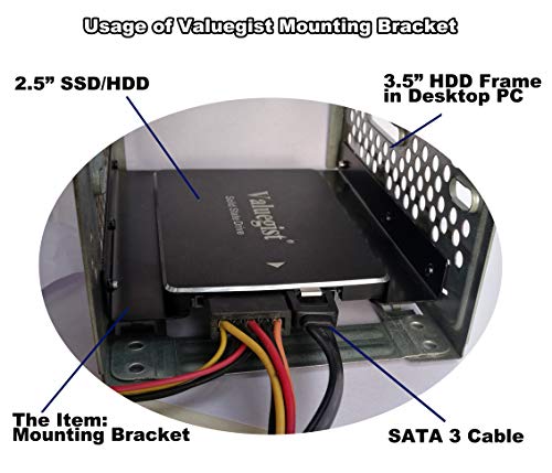 Valuegist 2.5" to 3.5" Internal SSD/HDD Mounting Kit, Metal Bracket Adapter with SATA 3.0 Cable (2pack)