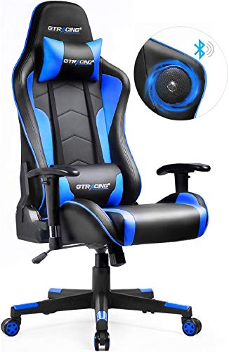 Gtracing Gaming Chair with Bluetooth Speakers Music Video Game Chair Audio Ergonomic Design Heavy Duty Office Computer Desk Chair Gt890M,Blue