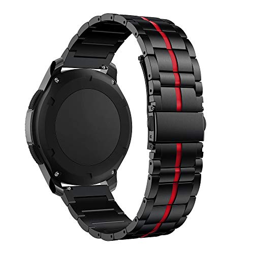 RABUZI Compatible for Samsung Galaxy Watch 45mm/46mm Band,22mm Enamel Process Stainless Steel Metal Quick Release Replacement Strap Compatible Samsung Gear S3 Frontier/Classic Smartwatch,Black+Red