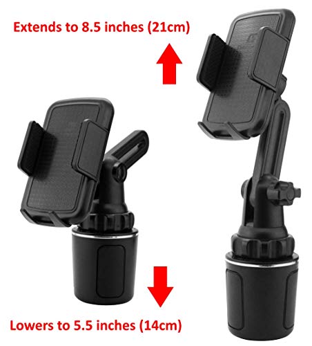 CinchForce Cup Holder Phone Mount - Universal Cup Holder with Adjustable Mobile Phone Mount - Extends, Shrinks, 360° Rotation for Horizonal/Vertical Viewing - 3in1 Magnetic USB 1m Cable Included