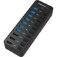 Sabrent 60W 10-Port USB 3.0 Hub Includes 3 Smart Charging Ports with Individual Power Switches and LEDs + 60W 12V/5A Power Adapter (HB-B7C3)