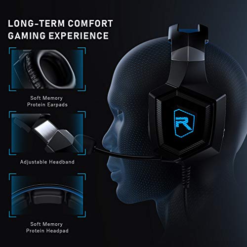 RUNMUS Gaming Headset for PS4, Xbox One, PC Headset w/Surround Sound, Noise Canceling Over Ear Headphones with Mic & LED Light, Compatible with PS5, PS4, Xbox One, Switch, PC, PS3, Mac, Laptop