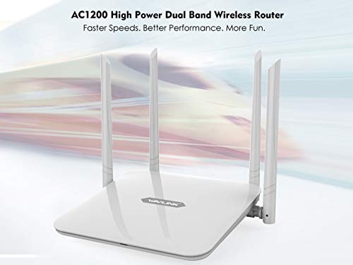 WiFi Router,1200Mbps Home Router High Power Wireless Router AC1200 Dual Band 5G+2.4Ghz Smart Computer Routers High Speed WiFi Box with Amplifiers PA+LNA, 2 x 2 MIMO 5dBi Antennas