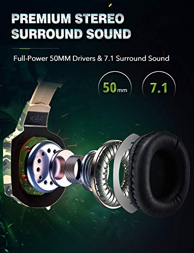 RUNMUS Gaming Headset for PS4, Xbox One, PC Headset w/Surround Sound, Noise Canceling Over Ear Headphones with Mic & LED Light, Compatible with PS5, PS4, Xbox One, Switch, PC, PS3, Mac, Laptop, Green