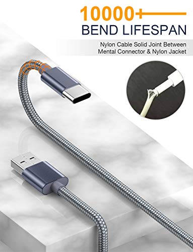 USB Type C Cable OULUOQI USB C Cable 3 Pack(6ft) Nylon Braided Fast Charging Cord(USB 2.0) Compatible with Samsung Galaxy S10 S9 Note 9 8 S8 Plus,LG V30 V20 G6 G5,Google Pixel(Grey)