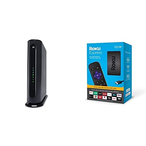 MOTOROLA MG7540 16x4 Cable Modem Plus AC1600 Dual Band Wi-Fi Gigabit Router with DFS, 686 Mbps Maximum DOCSIS 3.0 & Roku Express HD Streaming Media Player 2019
