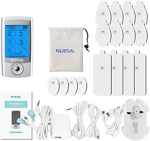 [16 Thicker Pads] NURSAL EMS TENS Unit Muscle Stimulator, 16 Modes Rechargeable Electric Pulse Muscle Massager for Pain Relief