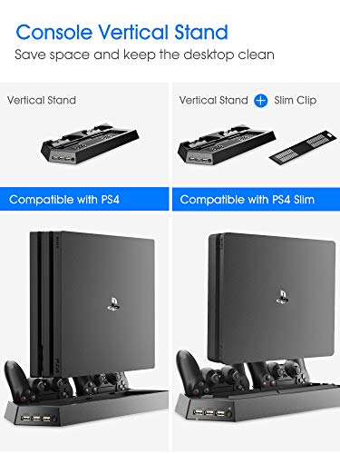 Kootek Vertical Stand with Cooling Fan for PS4 Slim / Regular PlayStation 4, Controllers Charging Station with Dual Charger Ports and USB HUB for Console Dualshock 4 Controller ( Not for PS4 Pro )