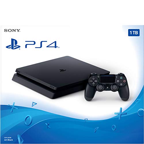 Sony Playstation 4 Console - 1TB Slim Edition Jet Black - with 1 DualShock 4 Wireless Controller - Family Holiday Gaming - iPuzzle 4 Colors Silicone Cover Skin Protector for PS4 + 3 Feet HDMI Cable