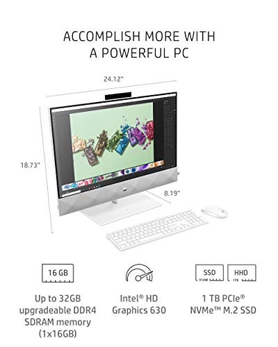 HP Pavilion 27-inch All-in-One Desktop, 10th Gen Intel i7-10700T Processor, 16 GB RAM, 1 TB SSD Storage, Full HD IPS Touchscreen, Windows 10 Home, Wireless Keyboard and Mouse Combo (27-d0080, 2020)