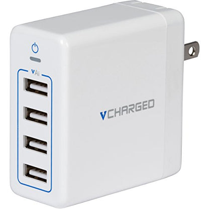 vCharged 4-Port Smart USB Wall Charger for iPhone, iPad, Samsung, Android & More - Free 2 Year Warranty