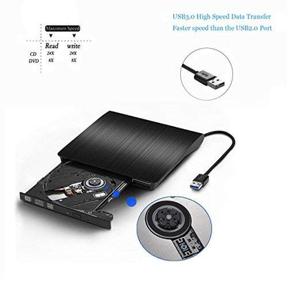 External CD Drive USB 3.0 Portable CD DVD +/-RW Drive DVD/CD ROM Rewriter Burner Writer Compatible with Laptop Desktop PC Windows Mac Pro MacBook