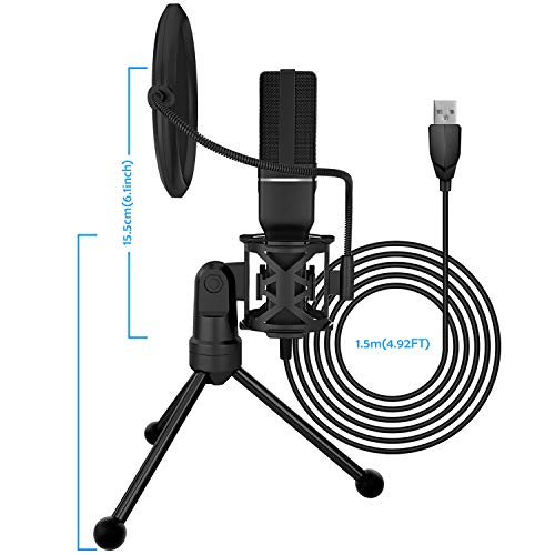 USB Gaming Condenser Microphone,XIIVIO Plug&Play Computer PC Microphone Mic with Tripod Stand and Pop Filter for Mac/Windows,Recording Voice Over, Streaming Twitch/Podcasting/YouTube
