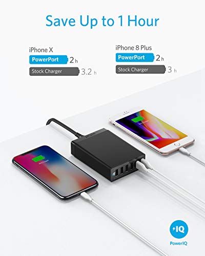 USB Wall Charger, Anker 60W 6 Port USB Charging Station, PowerPort 6 Multi USB Charger for iPhone Xs/Max/XR/X/8/7/Plus, iPad Pro/Air 2/Mini/iPod, Galaxy S9/S8/S7/Edge/Plus, Note, LG, HTC, and More