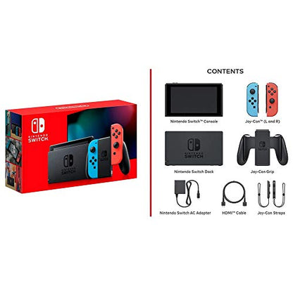 Newest Nintendo Switch 32GB Console with Neon Blue and Neon Red Joy-Con, 6.2" Multi-Touch 1280x720 Display, WiFi, Bluetooth, HDMI and GalliumPi 12-in-1 Bundle