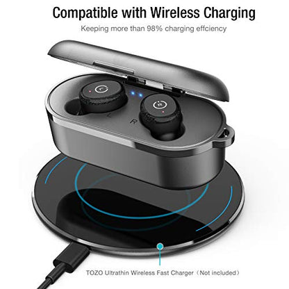 TOZO T10 Bluetooth 5.0 Wireless Earbuds with Wireless Charging Case IPX8 Waterproof TWS Stereo Headphones in Ear Built in Mic Headset Premium Sound with Deep Bass for Sport Black