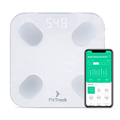 FitTrack Dara Smart BMI Digital Scale - Measure Weight and Body Fat - Most Accurate Bluetooth Glass Bathroom Scale