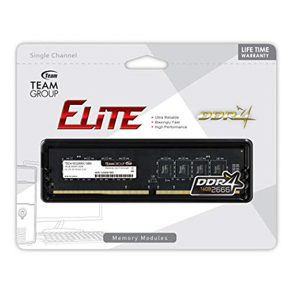 TEAMGROUP Elite DDR4 16GB Single 2666MHz (PC4-21300) CL19 Unbuffered Non-ECC 1.2V UDIMM 288 Pin PC Computer Desktop Memory Module Ram Upgrade - TED416G2666C1901 - (1x16GB) Single