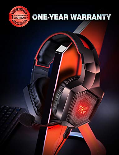 RUNMUS Gaming Headset for PS4, Xbox One, PC Headset w/Surround Sound, Noise Canceling Over Ear Headphones with Mic & LED Light, Compatible with PS5, PS4, Xbox One, Switch, PC, PS3, Mac, Laptop, Red