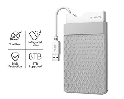 ineo USB 3.0 Tool-Free External Hard Drive Enclosure for 2.5 inch 9.5mm & 7mm SATA HDD SSD with UASP Supported and Screwless (USB 3.0 Type A) [T2578]