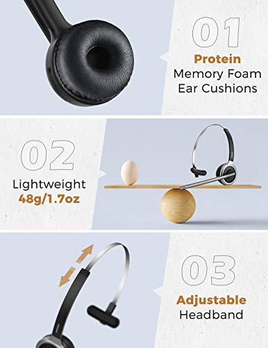 Mpow Truck Driver Bluetooth Headset, Hands Free Phone Headset with Noise Cancelling Microphone, Comfort-fit for Long Haul, On-the-Ear Skype Office Headsets for Clear Calls (Support Media Playing)