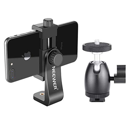 Neewer Cellphone Holder Clip Desktop Tripod Mount with Mini Ball Head Hot Shoe Adapter for 14-inch and 18-inch Ring Light and iPhone, Samsung, Huawei Smartphone Within 1.9-3.9 inches Width