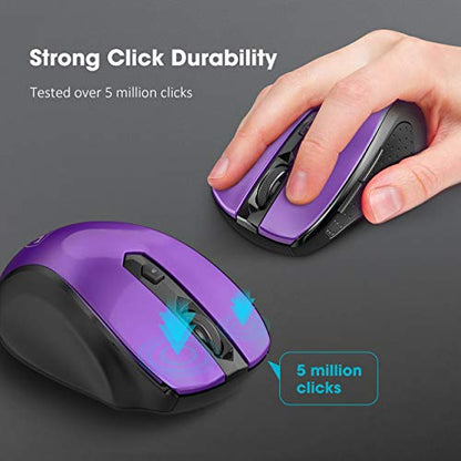 VicTsing Wireless Mouse, 2.4G 2400DPI Ergonomics Cordless Mouse with USB Receiver, Finger Rest, 5 Adjustable DPI Levels, Mobile USB Mice for Chromebook Notebook MacBook Laptop Computer PC, Purple